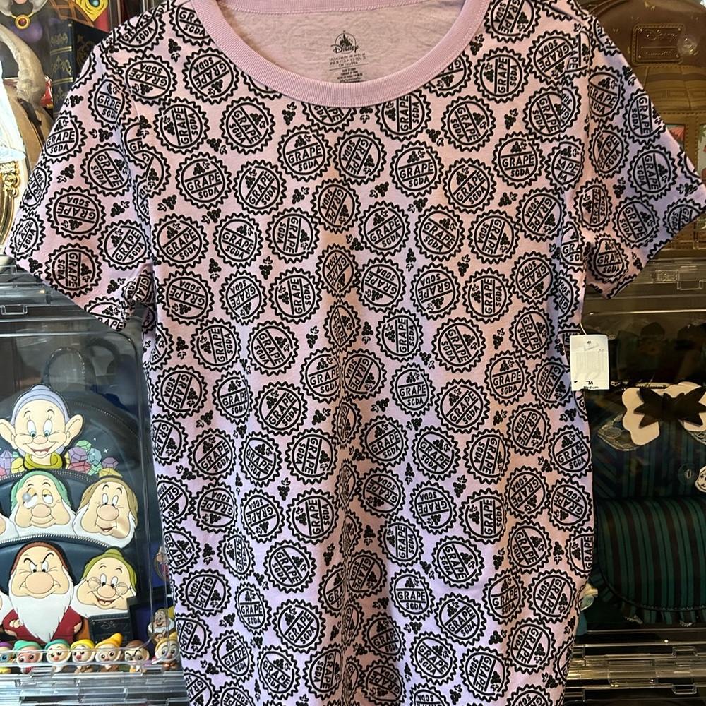 NWT Disney Parks Up AOP Grape Soda Bottle Top T-shirt- Size Medium